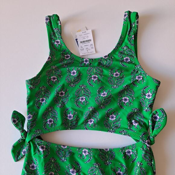 NWT Crewcuts J. Crew Floral Print Cutout One Piece Swimsuit Green Girls Size 12 - Picture 2 of 8